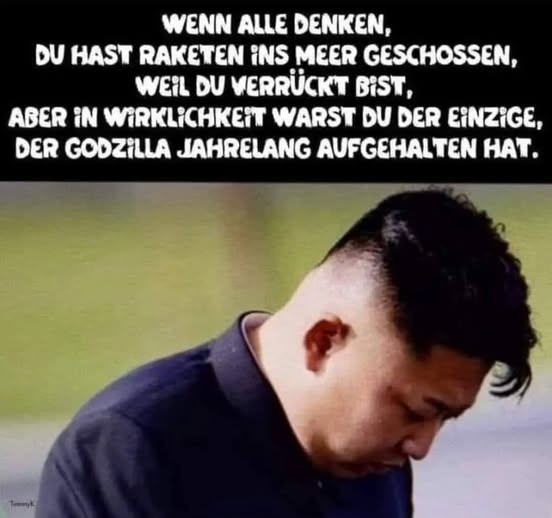 WENN ALLE DENKEN,  - DU HAST RAKETEN INS MEER GESCHOSSEN, WEIL DU VERRÜCKT BIST, ABER IN WIRKLICHKEIT WARST DU DER EINZIGE, DER GODZILLA JAHRELANG AUFGEHALTEN HAT.