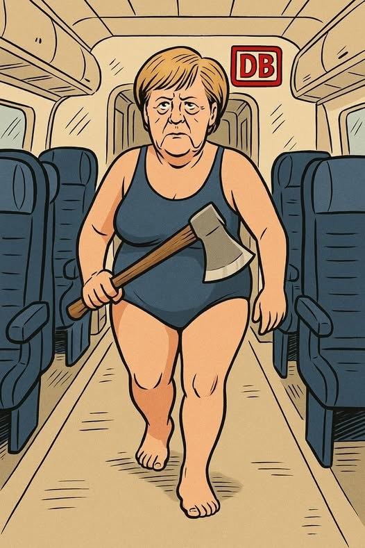 Merkel mit Axt in Bahn