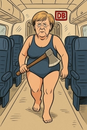 Merkel mit Axt in Bahn