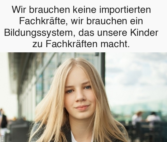 Wir brauchen keine importierten Fachkräfte,  - wir brauchen ein Bildungssystem, das unsere Kinder zu Fachkräften macht.